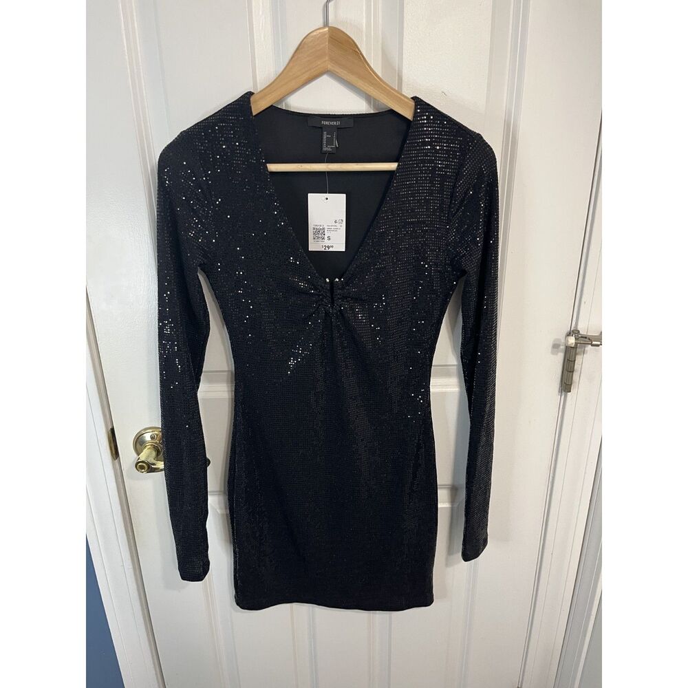 Forever 21 Black Sequin Bodycon Mini Dress Size Small - NWT